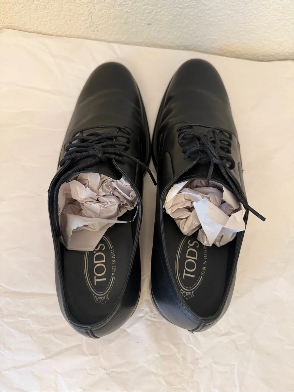 Tod's Black Leather Derby Lace-Up Shoes sz10